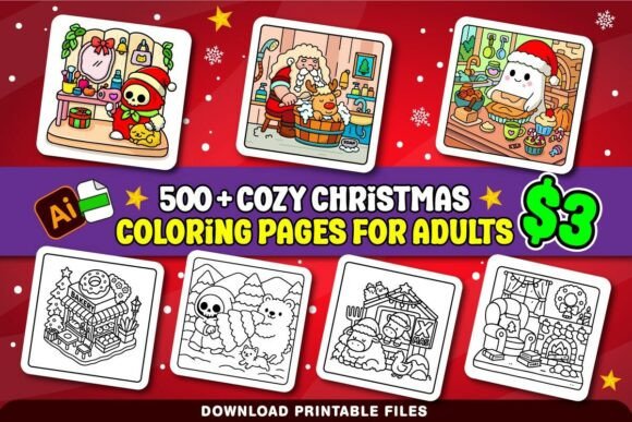 Download Cozy Christmas Coloring Pages for Adults Bundle - Coloring Collection