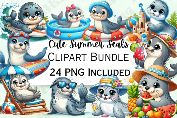 Download Cute Cartoon Summer Seal Clipart - Premium Bundle