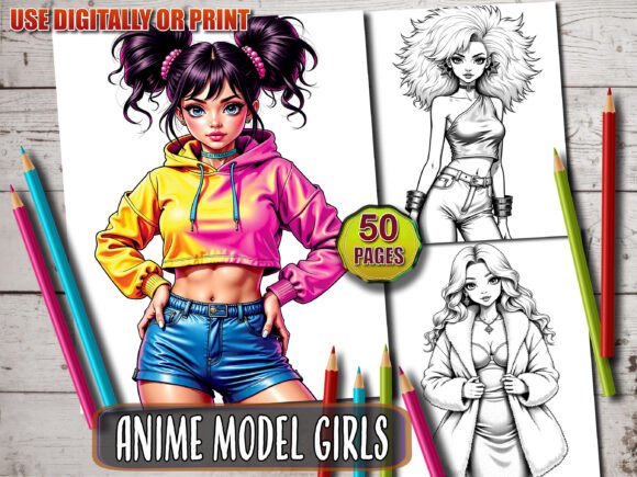 Download Anime Model Girls Fashion Coloring Book - Coloring Collection