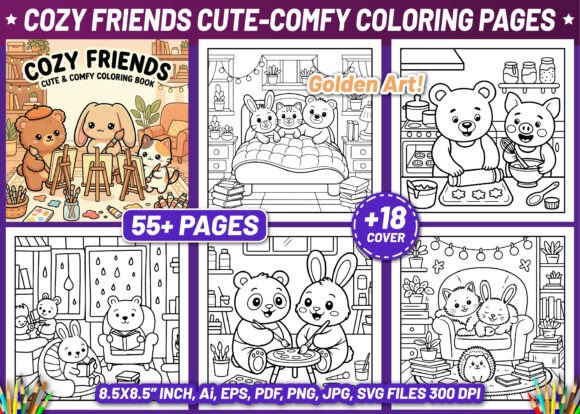 Download Cozy Friends Cute &amp; Comfy Coloring Pages - Coloring Collection