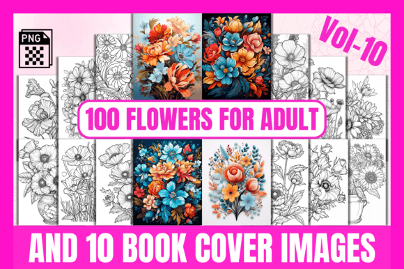 Download 100 Flowers Adult Coloring Pages Vol-10 - Coloring Collection