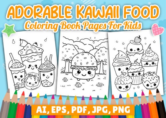 Download Cute Kawaii Food Coloring Pages for Kids - Premium Resources
