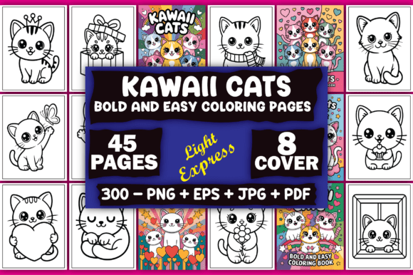 Download Bold and Easy Kawaii Cats Coloring Pages - Coloring Collection