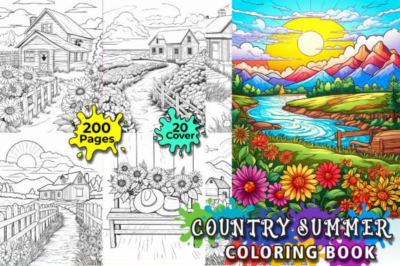 Download 200 Cozy Country Summer Coloring Page Bundle - Kdp - Coloring Collection