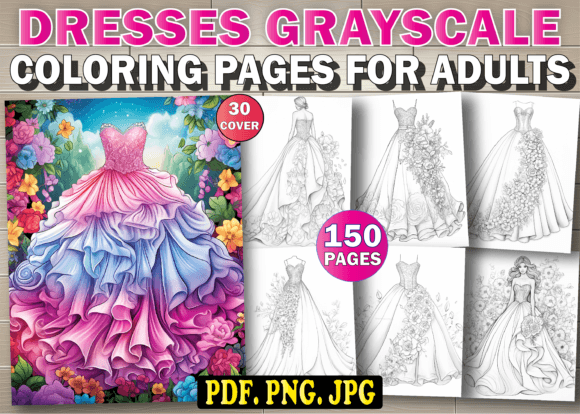 Download 150 Dresses Grayscal Coloring Pages KDP - Coloring Collection