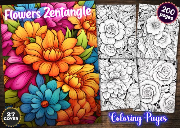 Download 200 Flowers Zentangle Coloring Book KDP - Coloring Collection