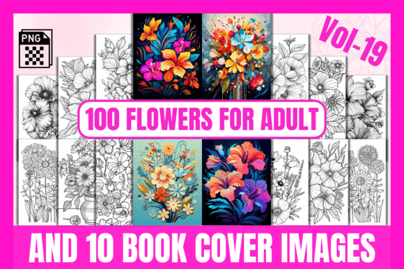 Download 100 Flowers Adult Coloring Pages Vol-19 - Coloring Collection