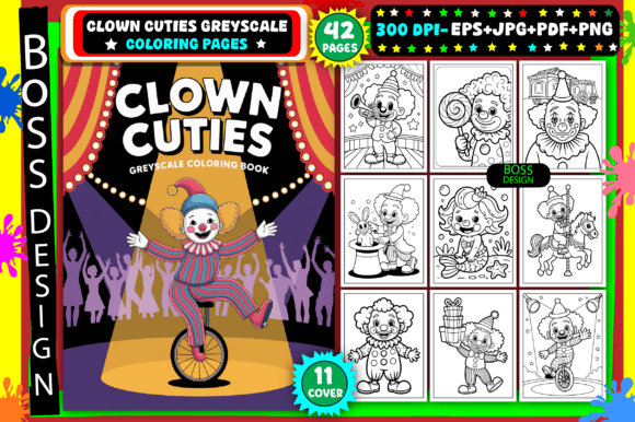 Download Clown Cuties: Greyscale Coloring Pages - Coloring Collection