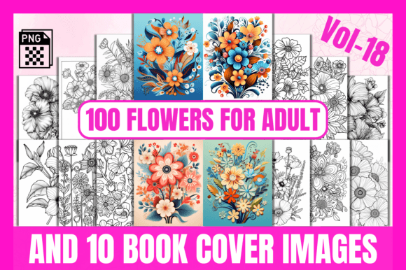 Download 100 Flowers Adult Coloring Pages Vol-18 - Coloring Collection