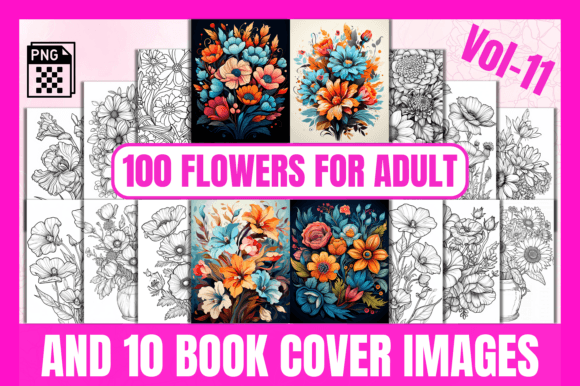 Download 100 Flowers Adult Coloring Pages Vol-11 - Coloring Collection
