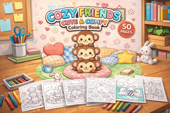 Download Cozy Friends Cute &amp; Comfy Coloring Book - Coloring Collection