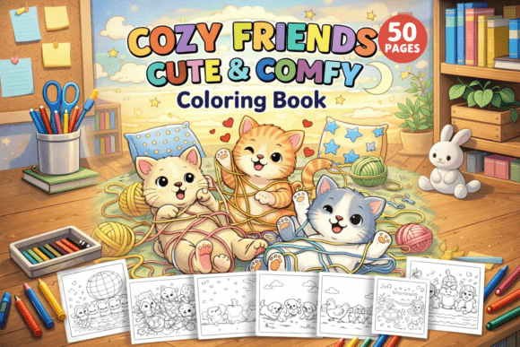 Download Cozy Friends Cute &amp; Comfy Coloring Book - Coloring Collection