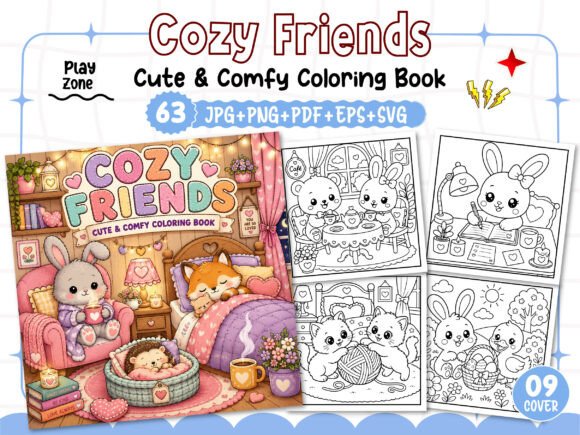 Download Cozy Friends Cute &amp; Comfy Coloring Book - Coloring Collection