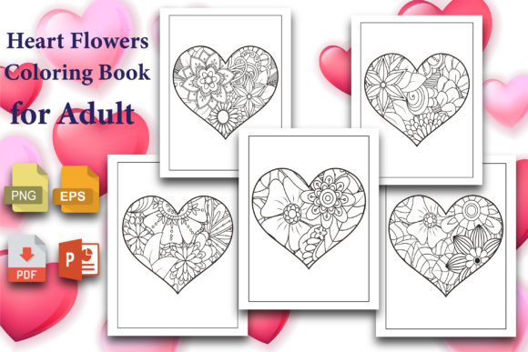 Download Heart Flowers Coloring Book for Adult - Coloring Collection