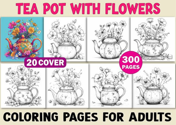 Download Tea Pot with Flowers Coloring Book Pages - Coloring Collection