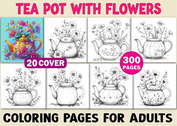Download Tea Pot with Flowers Coloring Book Pages - Coloring Collection