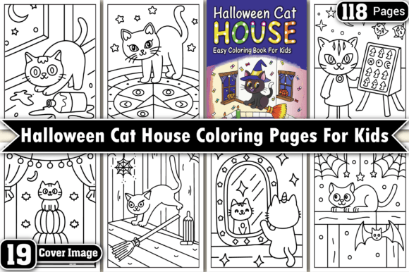 Download Halloween Cat House Coloring Pages Kids - Coloring Collection