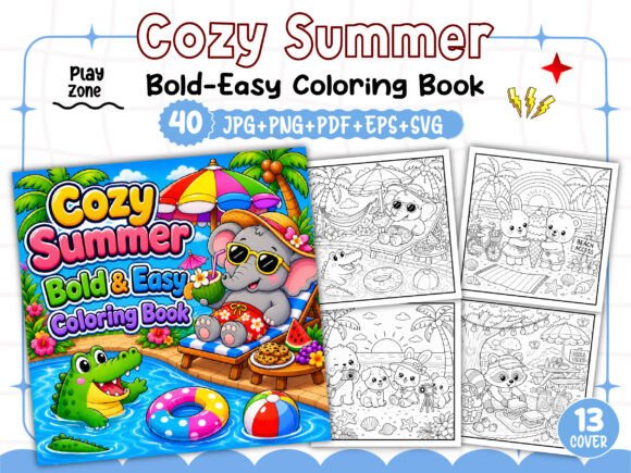 Download Bold and Easy Cozy Summer Coloring Book - Coloring Collection