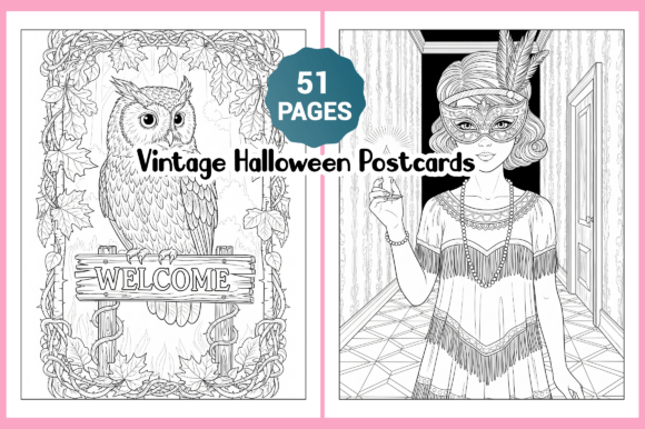 Download Halloween Postcards Coloring Pages - Coloring Collection