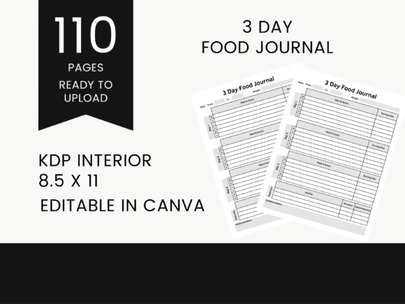 Download 3 Day Food Journal KDP Canva Template - Kdp canva template Collection