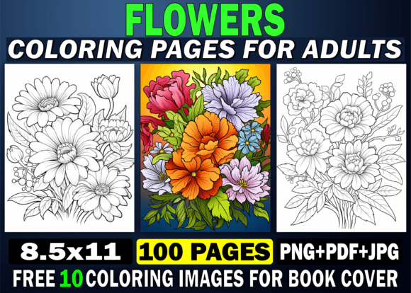 Download 100 Flowers Adult Coloring Book for-Kdp - Coloring Collection