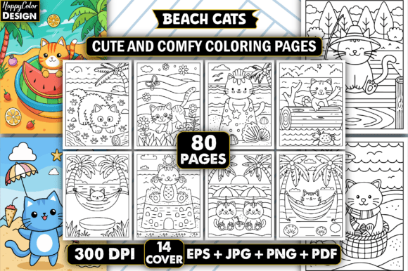 Download Beach Cats Cute and Comfy Coloring Pages - Coloring Collection