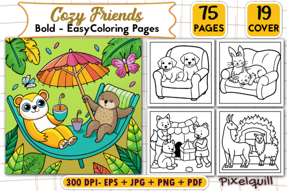 Download Bold and Easy Cozy Friends Coloring Page - Coloring Collection