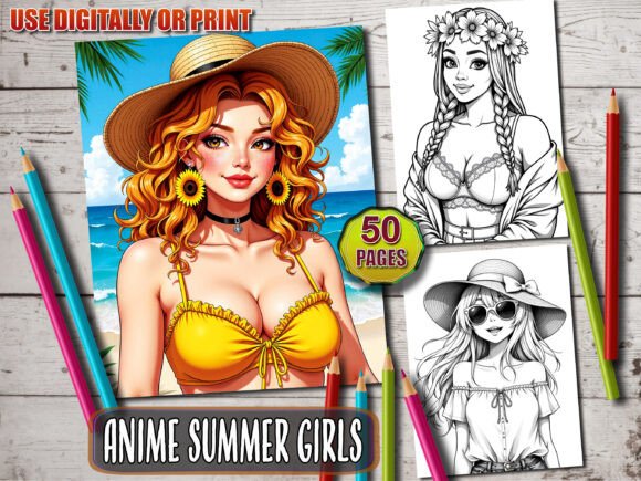 Download Anime Summer Girls Coloring Book - Coloring Collection